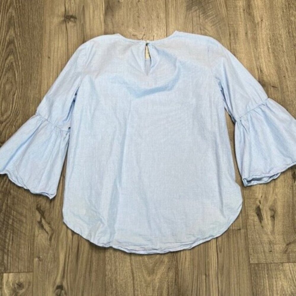LOFT Heather Blue Cotton Pearl Embellished Blouse Size XS - Picture 11 of 14